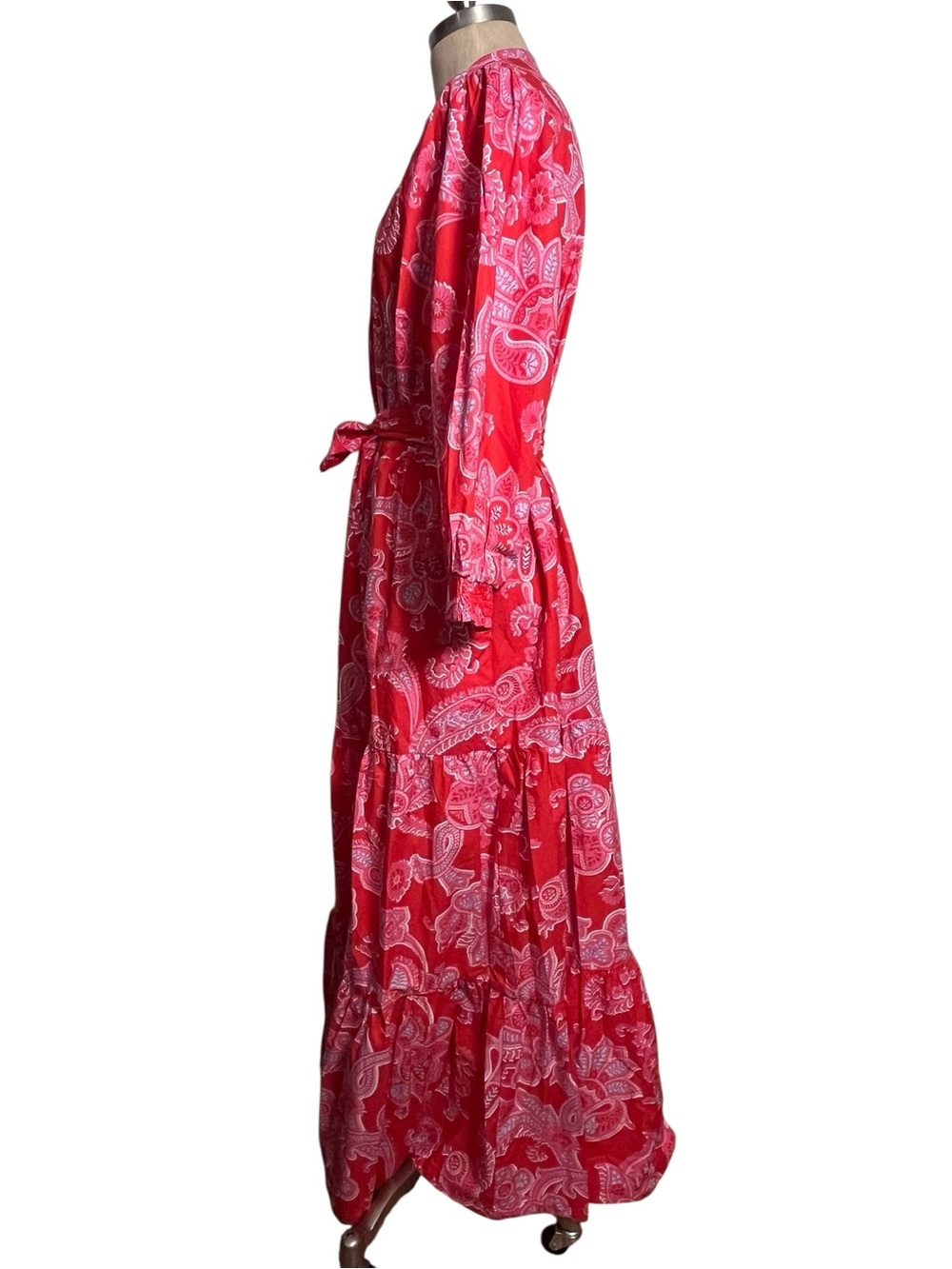 Boden Alba Tiered Cotton Maxi Dress Flame Scarlet, Cascade Paisley — Size 16/18R - Picture 7 of 12